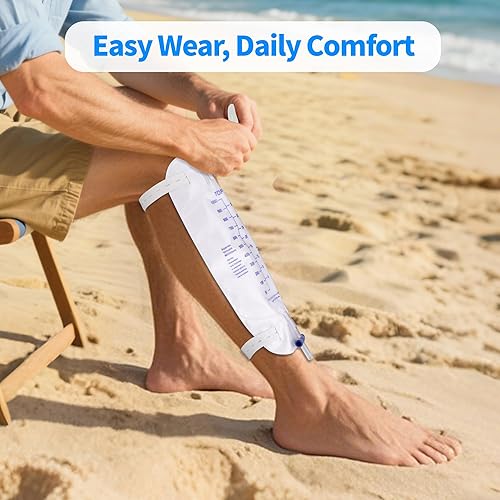 Miniatura 6 de Paquete de 3 bolsas de catéter fáciles de tocar para las piernas para hombres y mujeres, bolsas de drenaje de orina de 33.8 fl oz con válvula