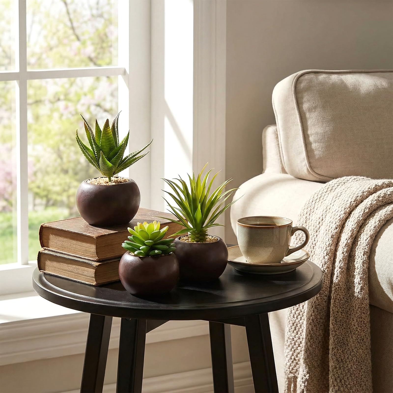 MyGift Mini Potted Succulents Plants, Set of 3