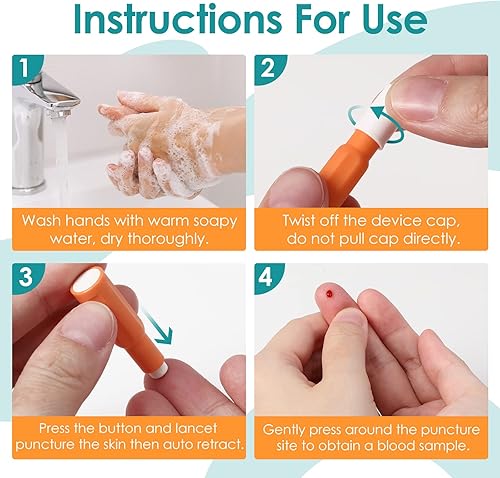 Miniatura 5 de Glucoracy Lancetas de seguridad, estériles, pulsador superior activado, calibre 28, 0.071 in, 100 unidades, 1 paquete