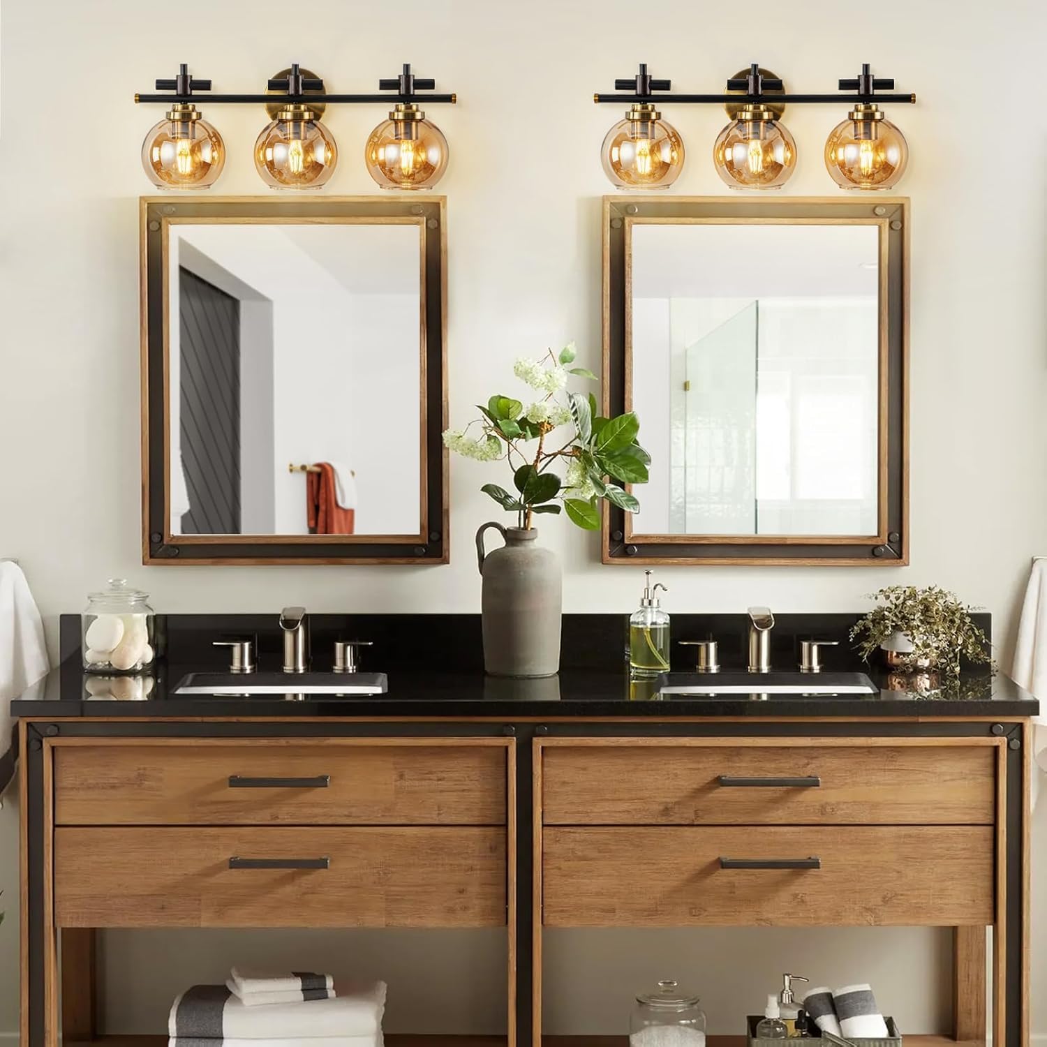 3 Pack Amber Glass Shade Replacements, Globe Glass Lamp Shade Covers for Light Fixtures, 1.65 In Fitter 5.1 In Height 5.9 In Diameter Globes Lampshades for Wall Sconces Chandelier Pendant Lights