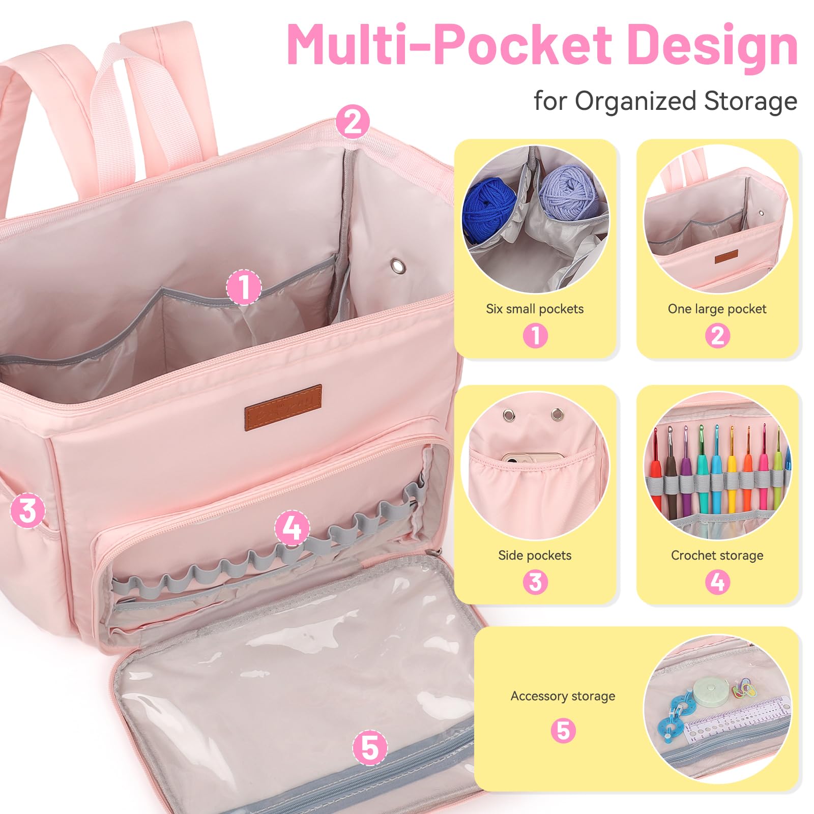 Coopay Reise-Häkelset für Anfänger und Erwachsene, All-in-One-Häkelset inklusive Stricktasche, Rucksack, Häkelnadeln, Häkelgarn zum Häkeln von Büchern, Häkeln und Strickbedarf, ideales Häkelgeschenk