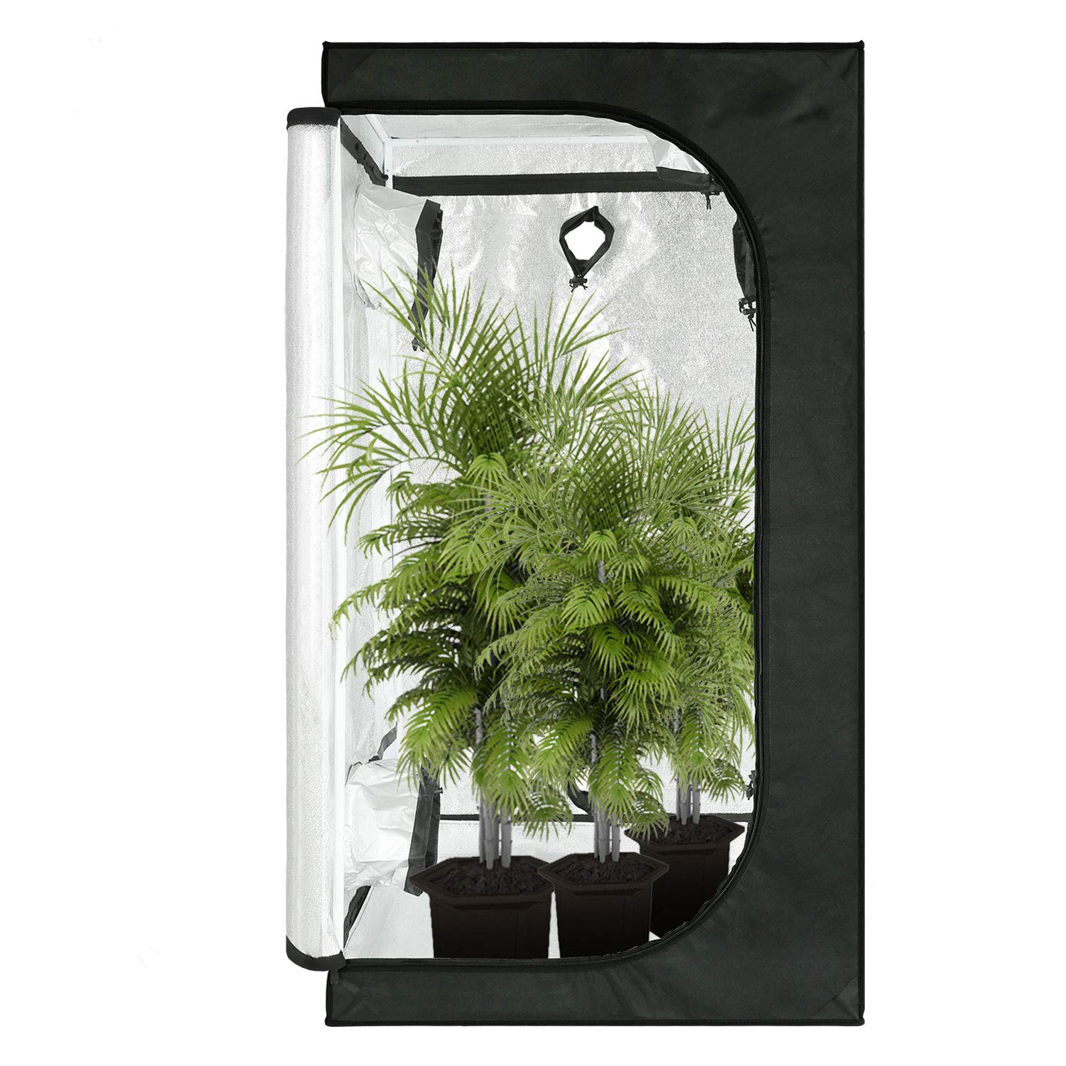GA Growzelt C-Serie 60x60x120 cm Anzuchtzelt Reflektierendes Mylar Hydrokultur Gewächshauszelt wasserdicht Schwarz