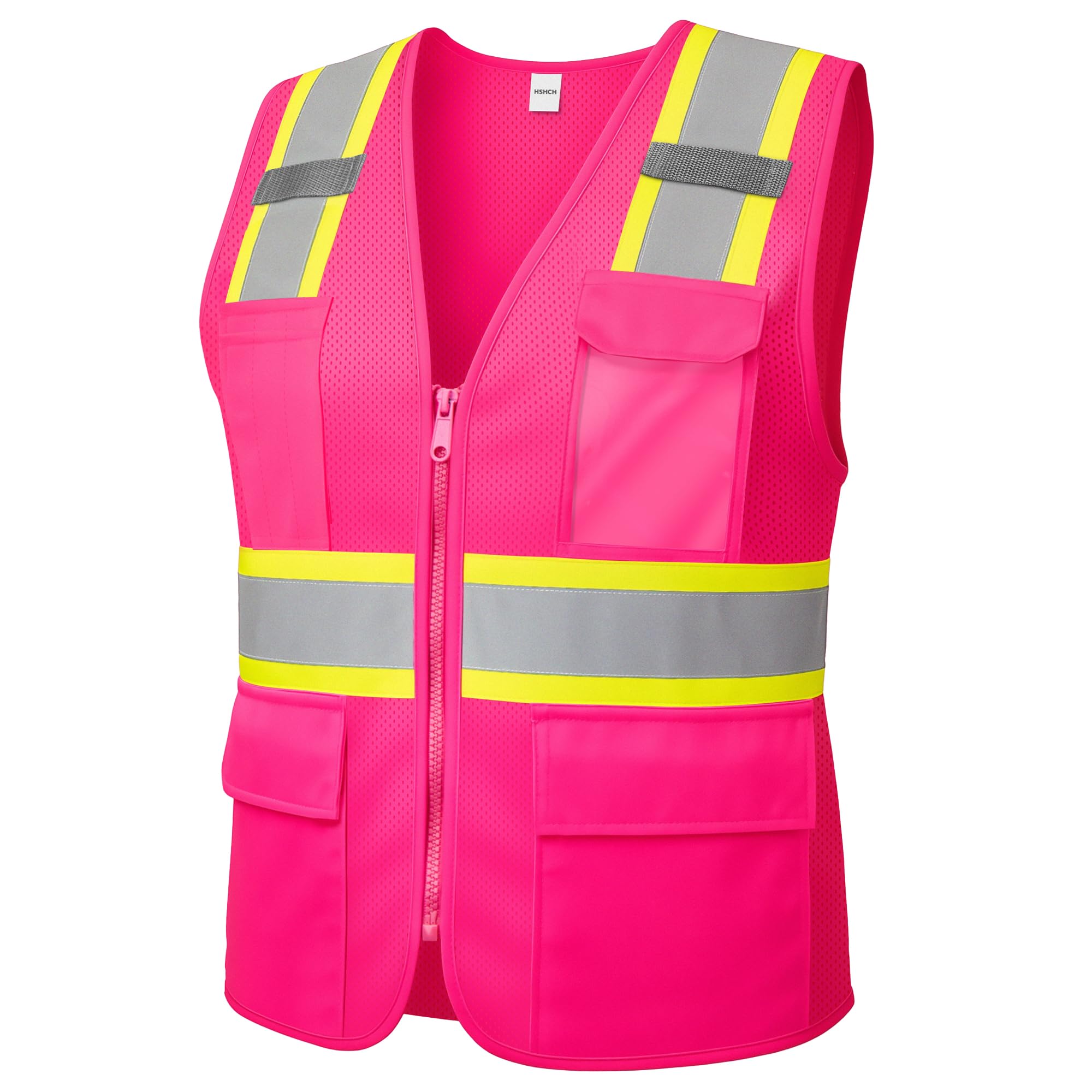 Chaleco de seguridad reflectante para mujeres y hombres, chaleco de alta visibilidad con bolsillos y cremallera, chaleco de construcción ANSI Clase 2