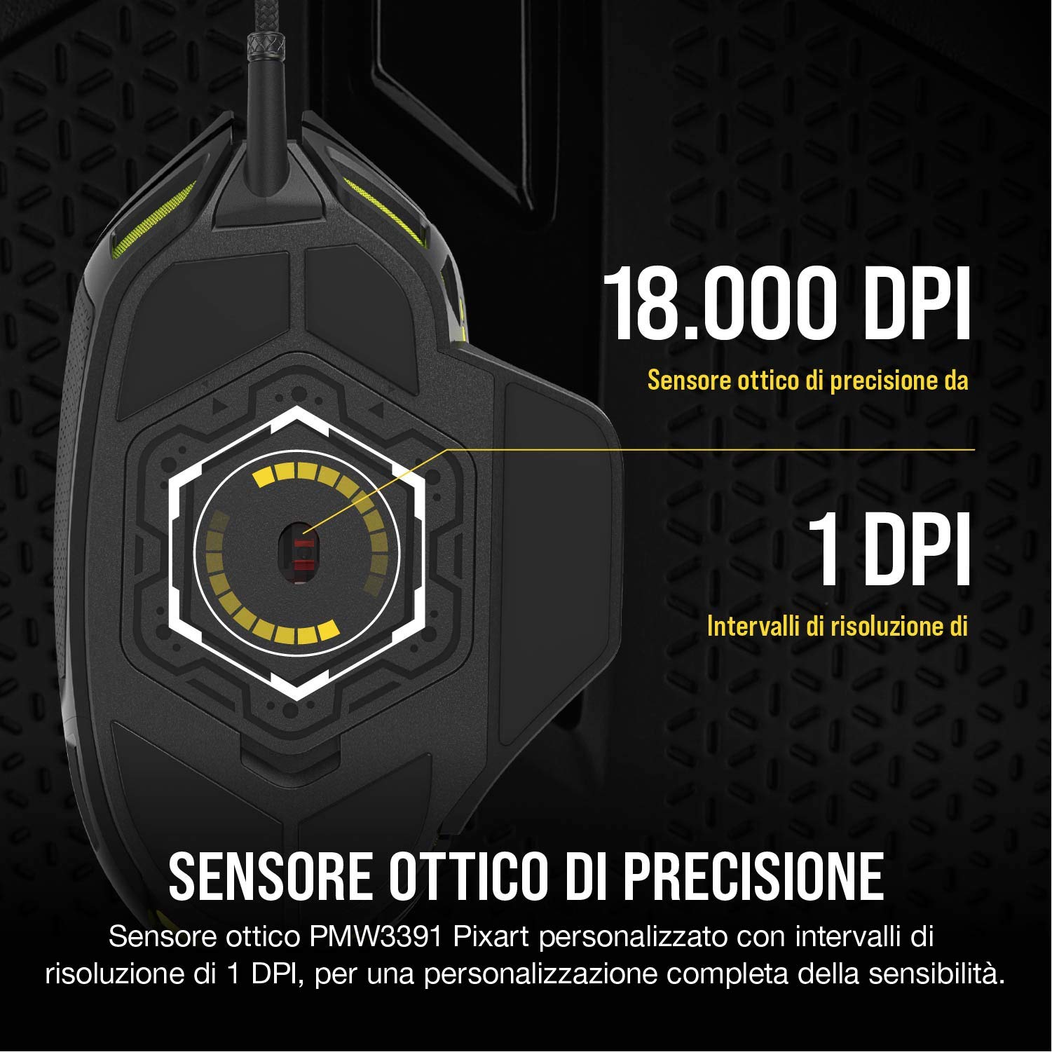 Corsair NIGHTSWORD RGB Mouse da Gioco per FPS/MOBA, 18.000 DPI, Nero