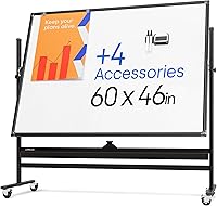Vista 16 de Pizarra de borrado en seco rodante de 24 x 48 pulgadas - Pizarra blanca magnética portátil grande con soporte - Pizarra blanca de doble cara