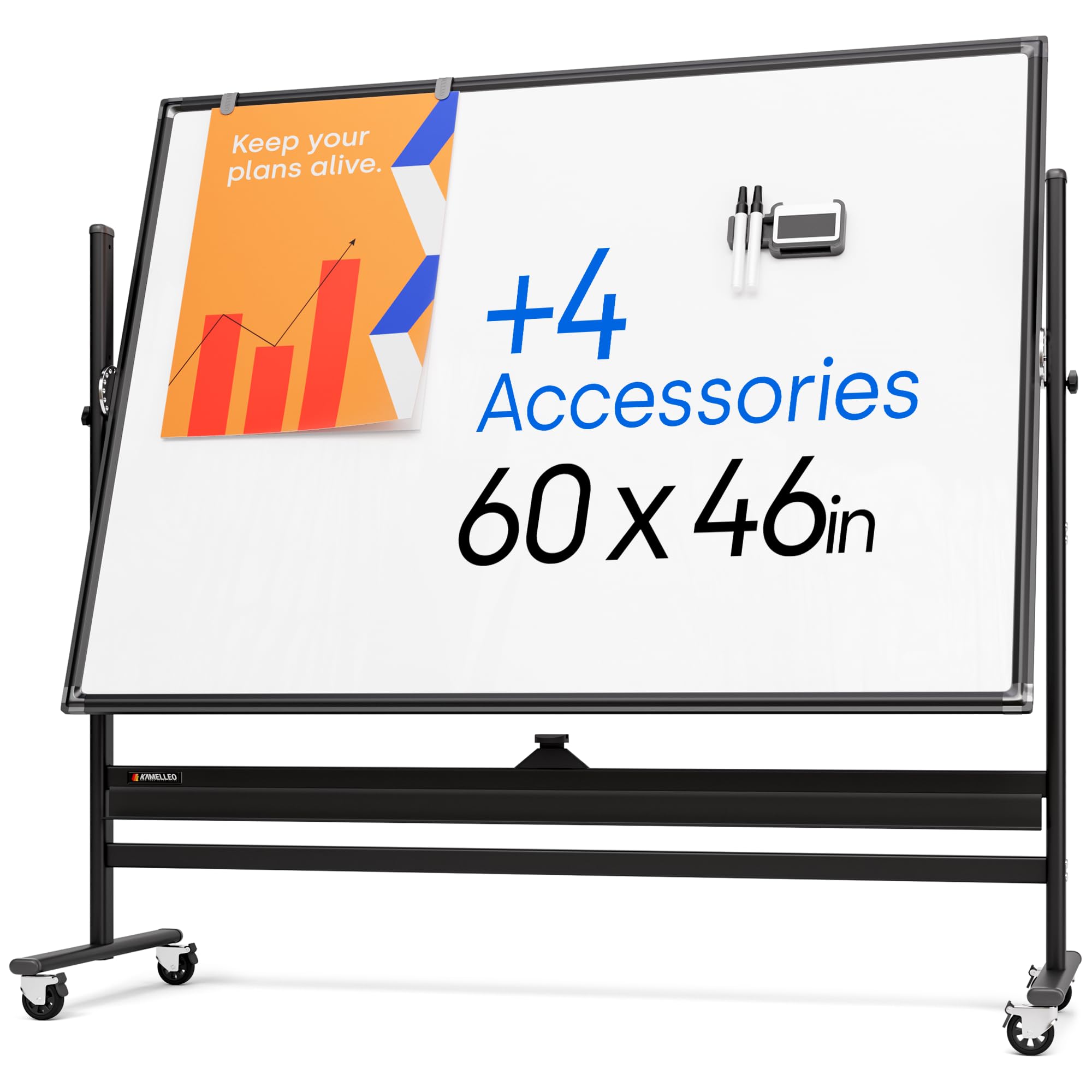 Kamelleo Rolling Whiteboard on Wheels 60" x 46", Double Sided White Board