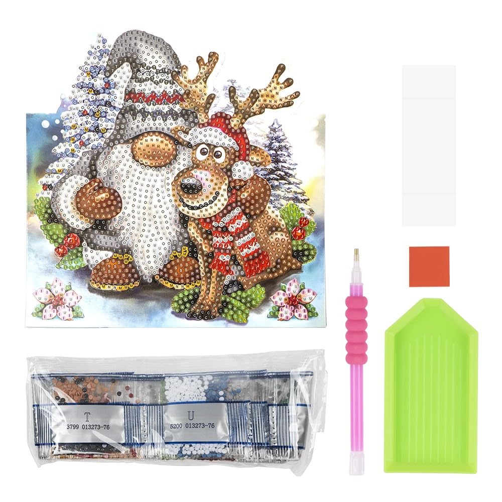 Ideen mit Herz Diamond Painting Display Card | 370gsm | 16.3cm x 16cm | Includes Envelope & Tools (Rudolph Reindeer Gnome)