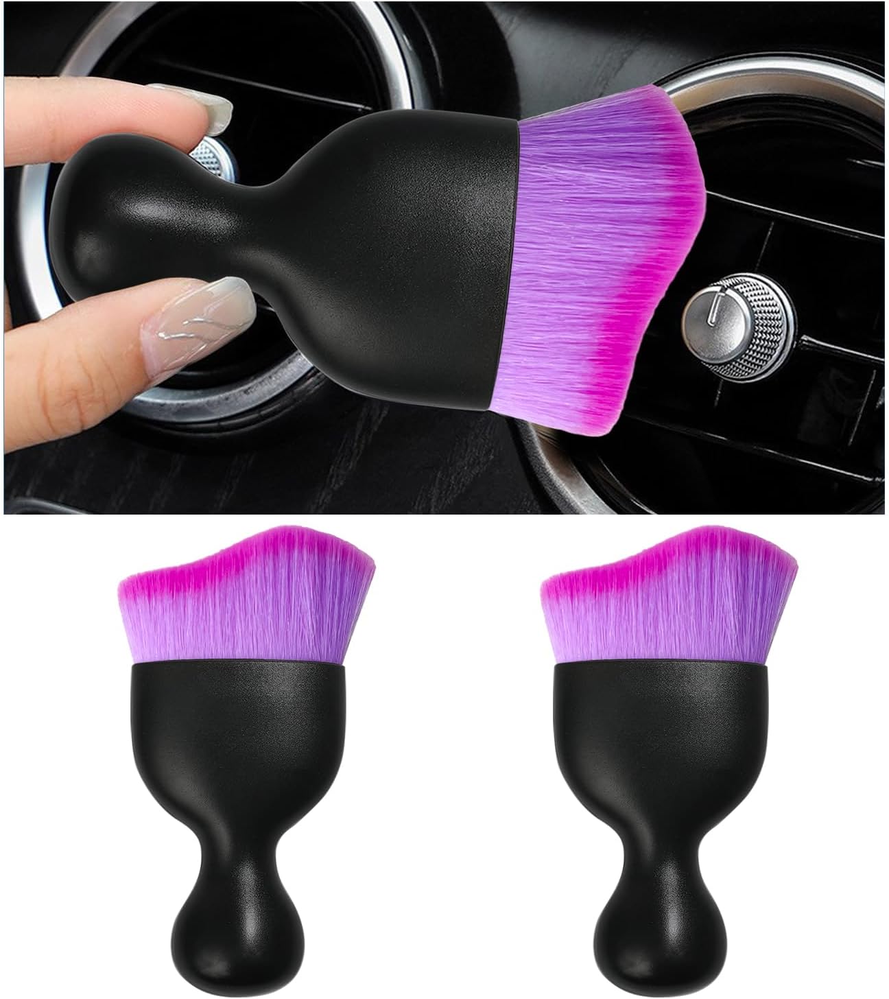 2PCS Car Interior Dust Brush, Soft Scratch Free Auto Detailing Brushes, Universal Vehicle Interior Cleaning Tool for Automotive Dashboard, Air Vents, Leather (Double Purple)
