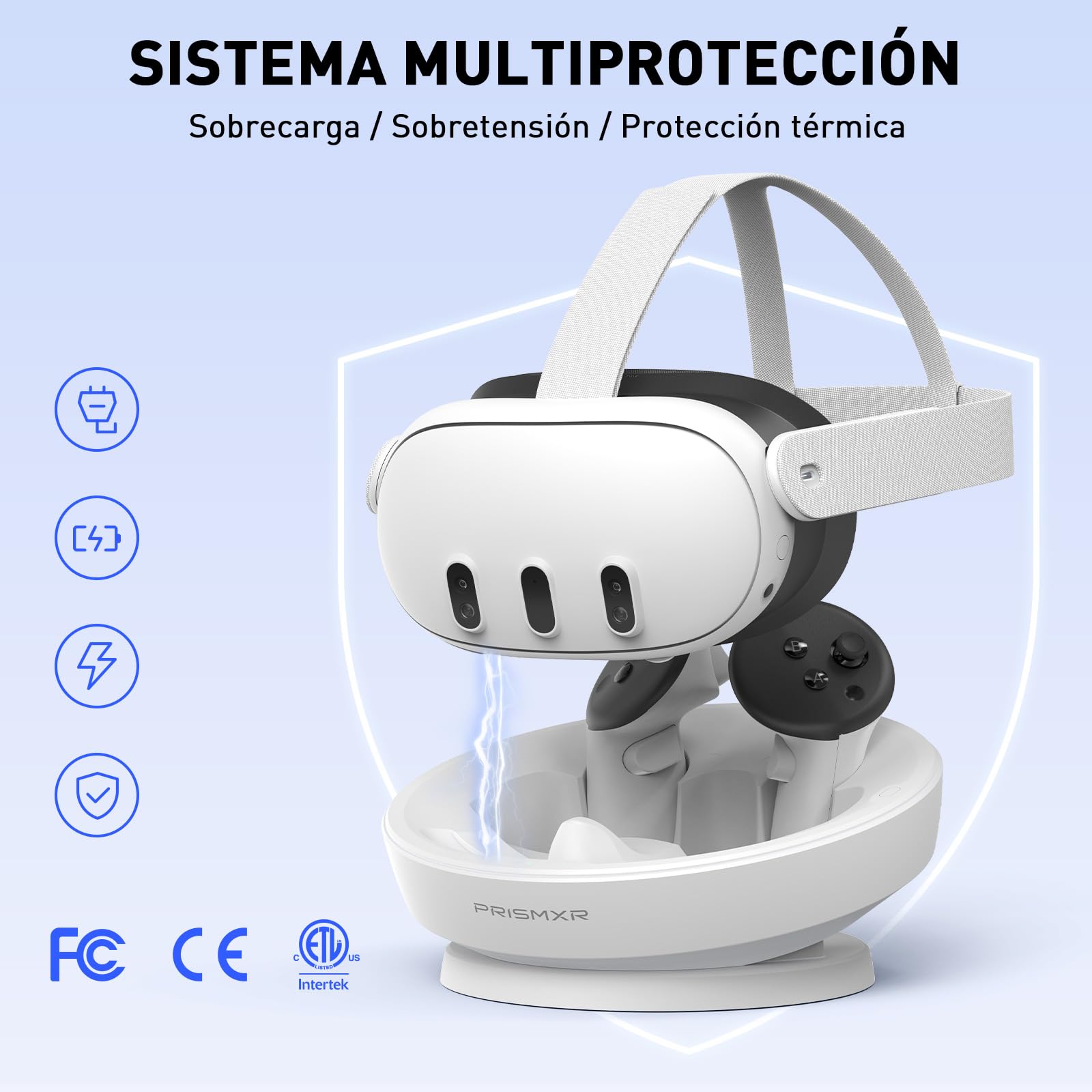 PRISMXR Base de Carga Compatible con Meta Quest 3 Accesorios Estación de Carga Rápida para Quest3 y Controladores con 2 Baterías Recargables (con Cargador,Passthrough) - Carina D1
