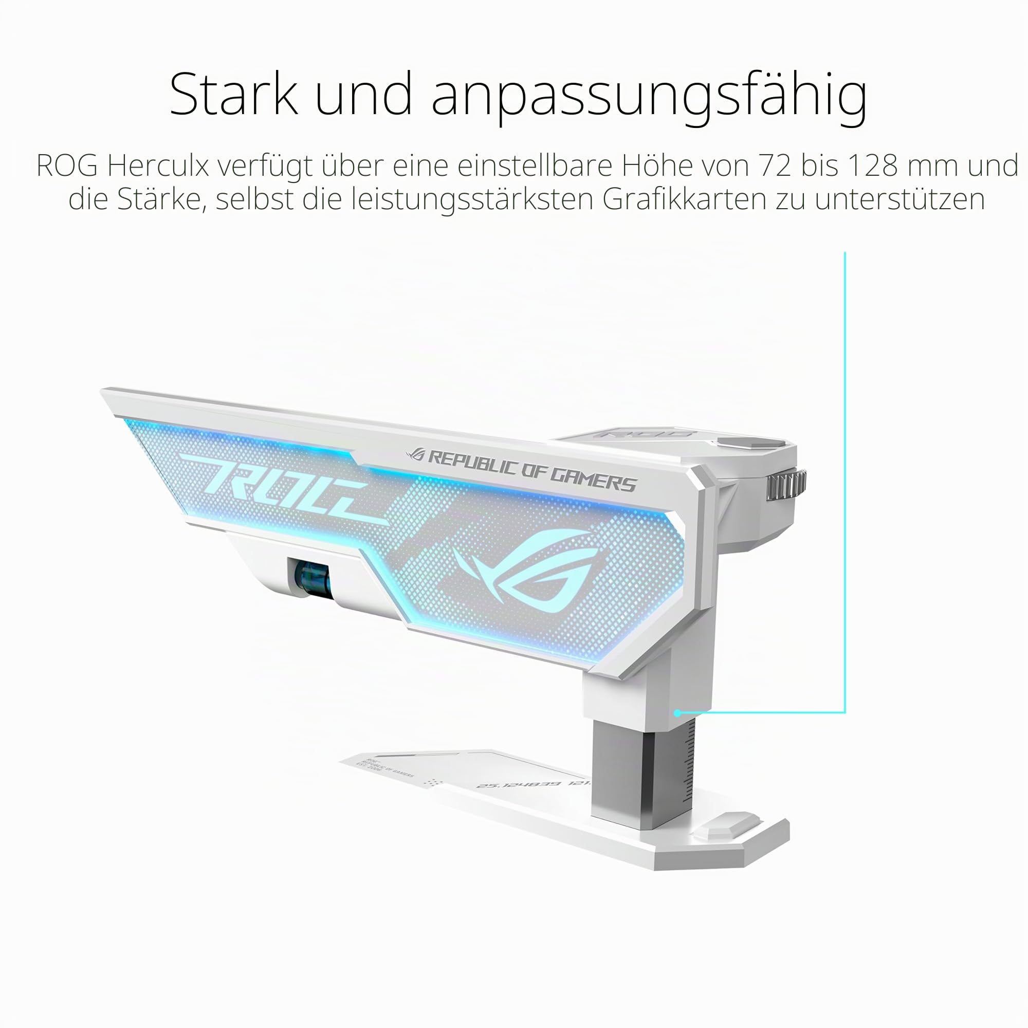 ASUS ROG Herculx Grafikkartenhalter weiß (Stützhöhe 72-128 mm, integriertes 3D-ARGB-Element, Aura Sync, inkl. Wasserwaage, weiß)
