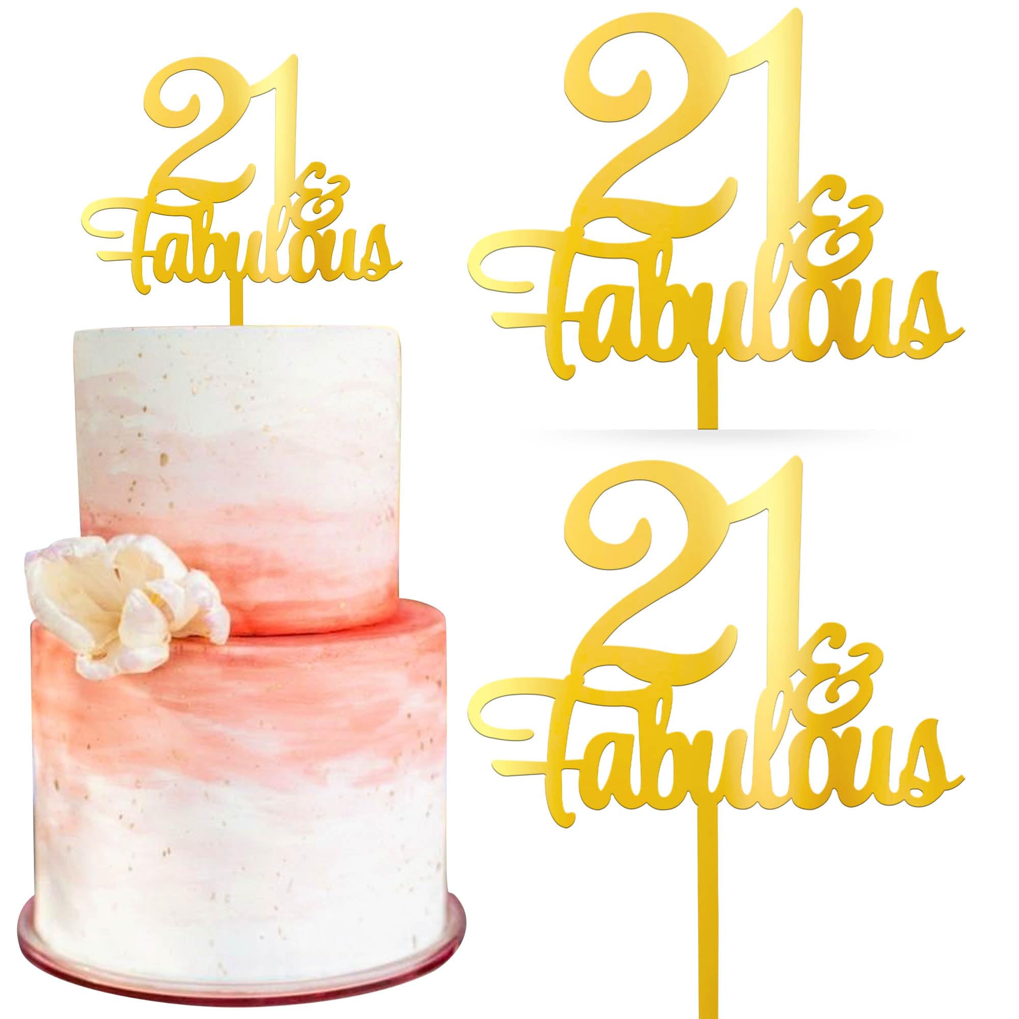 2 Stück 21 & Fabulous Cake Topper Fabulous Prost auf 21 Tortendeko Acryl Einundzwanzig Kuchen Deko für 21st Geburtstag Hochzeit Jahrestag Party Kuchen Dekorationen Gold