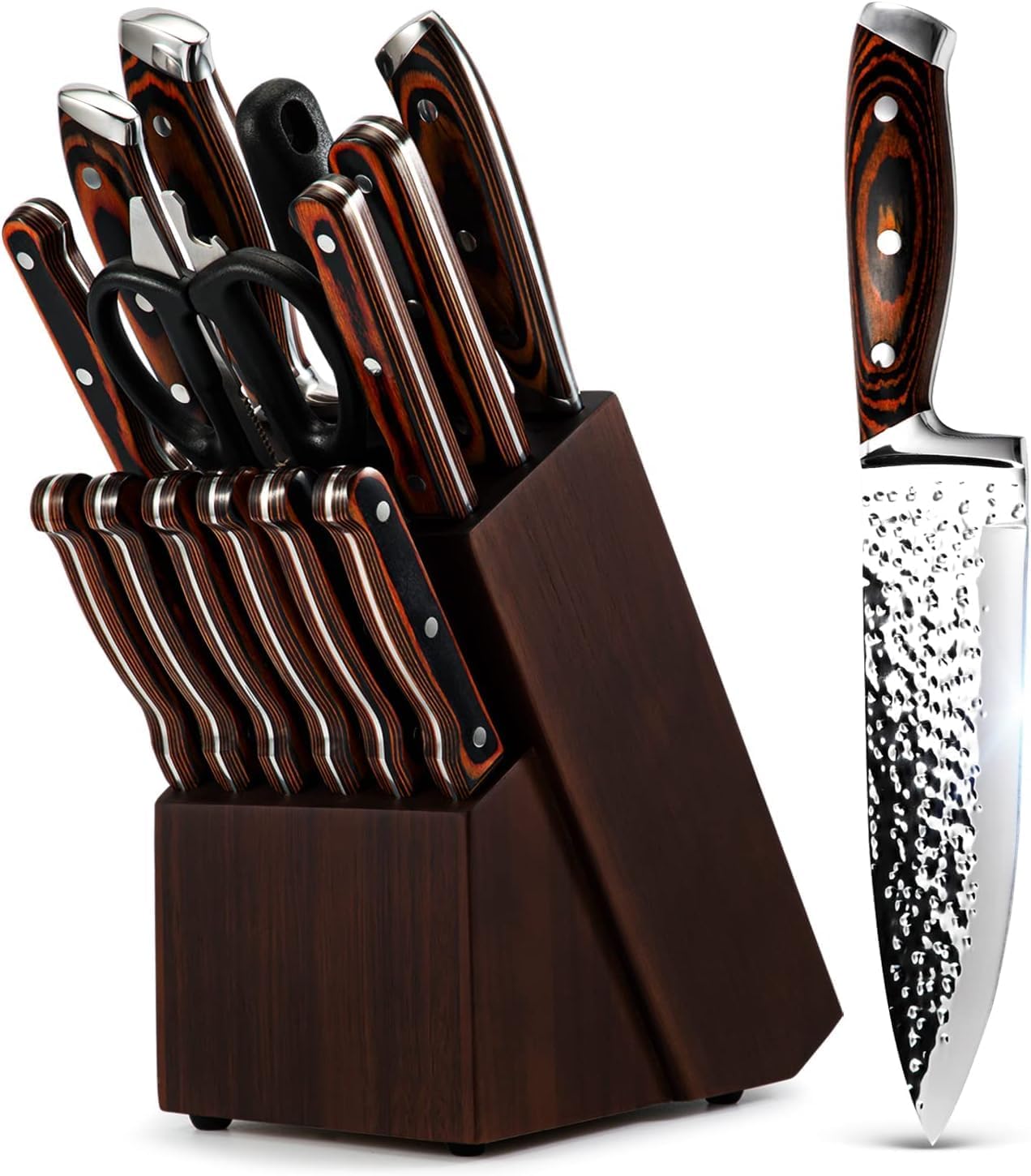 15-Piece Knife Set With Block Wooden,Self Sharpening For Chef Knife Set,Boxed Knife Set，Kitchen Knife Set