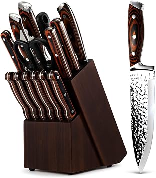 15-Piece Knife Set With Block Wooden,Self Sharpening For Chef Knife Set,Boxed Knife Set,Kitchen Knife Set