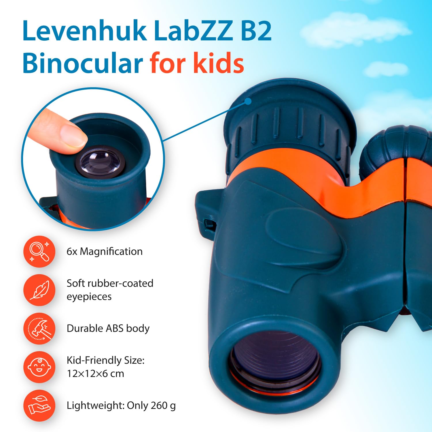Levenhuk LabZZ B2 6x21 – Binocolo Compatto per Bambini dai 3 ai 7 Anni – Regalo Giocattolo Perfetto – Leggero e Ideale per Birdwatching Campeggio Escursioni Safari e Giochi all’Aperto