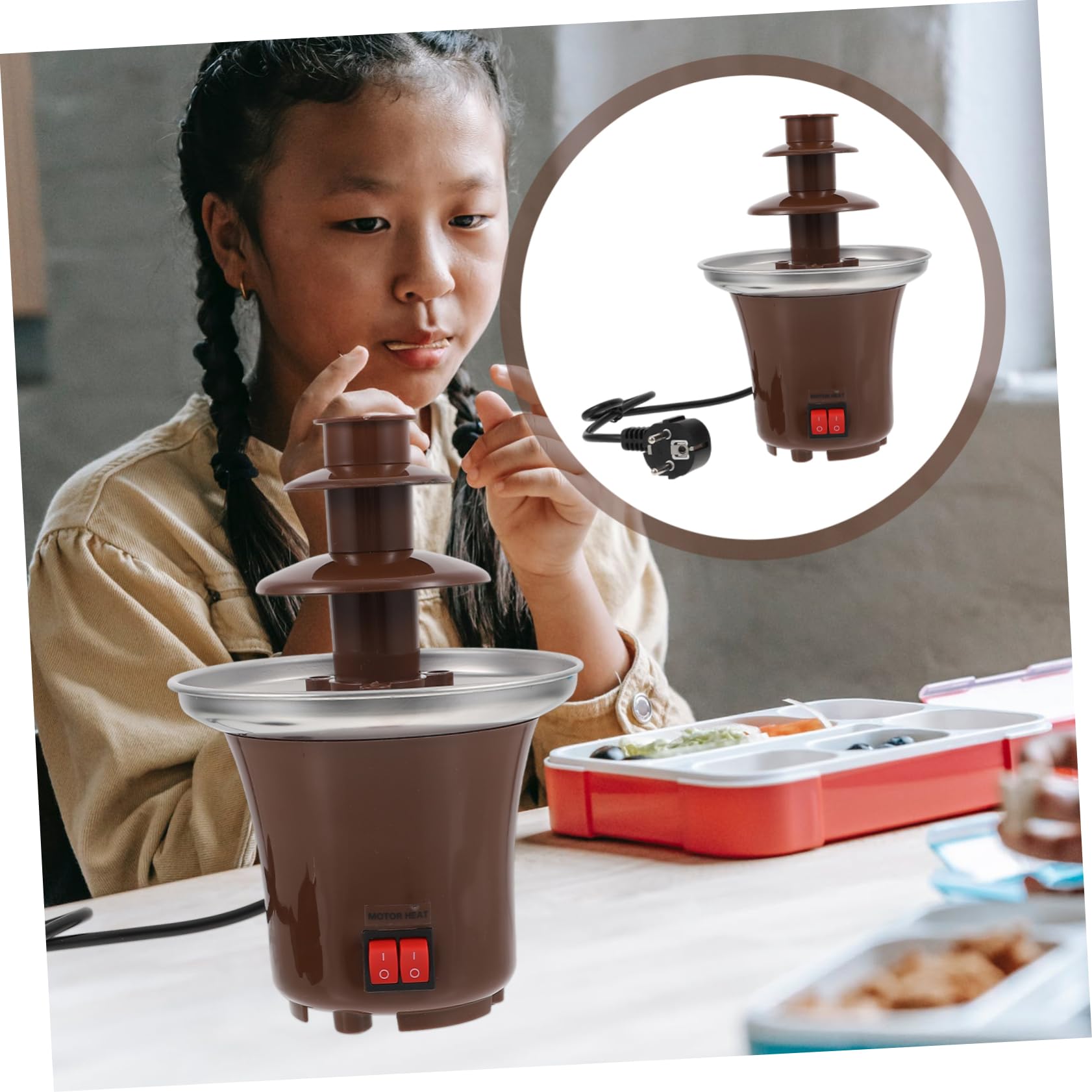 Fontaine à Fondue au Chocolat 3 Niveaux Marron Acier Inoxydable