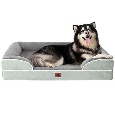 EHEYCIGA Orthopedic Dog Beds for Extra Large Dogs 44x32Inch, Waterproof Memory Foam XL Pet Bed with Sides, Non-Slip and Egg-Crate Foam Big Dog Couch Bed with Washable Removable Cover, Grey