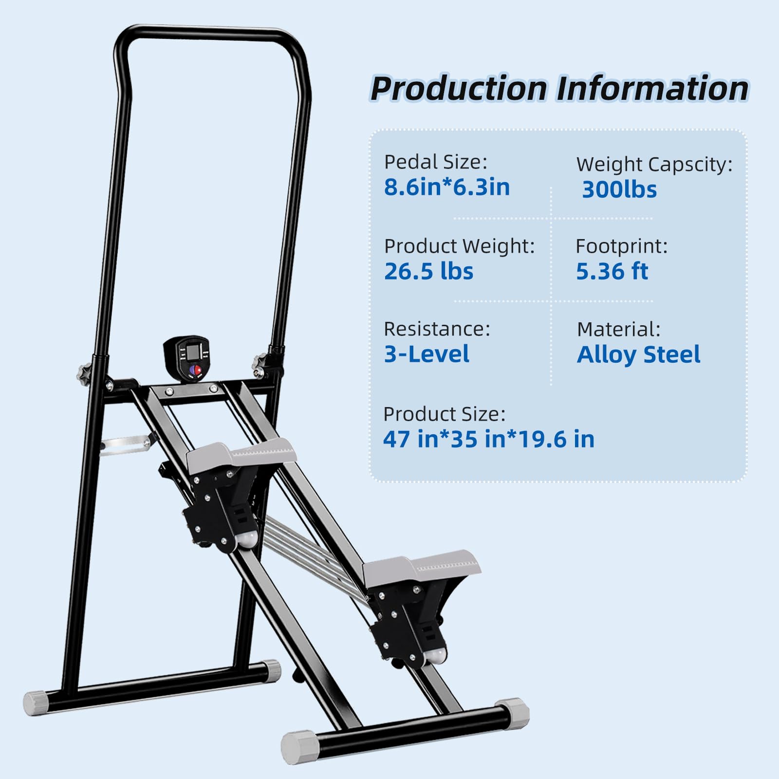Stepper Fitness con Resistenza Regolabile a 3 livelli, Stair Stepper Vertical Climber, Pedale Portatile Pieghevole con Display LCD per la Palestra di Casa