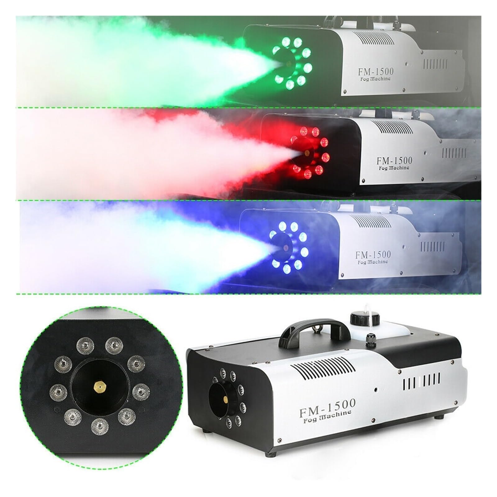 Machine À Fumée Professionnelle Portable Avec 9 LED De 3 W, Télécommande 1500, Contrôle Des Éclairages Scène Et Générateur FuméE éPaisse