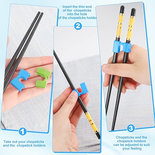 Miniatura 3 de 10 palillos reutilizables para entrenamiento de palillos y bisagras, conector de plástico reutilizable para adultos y niños, entrenadores