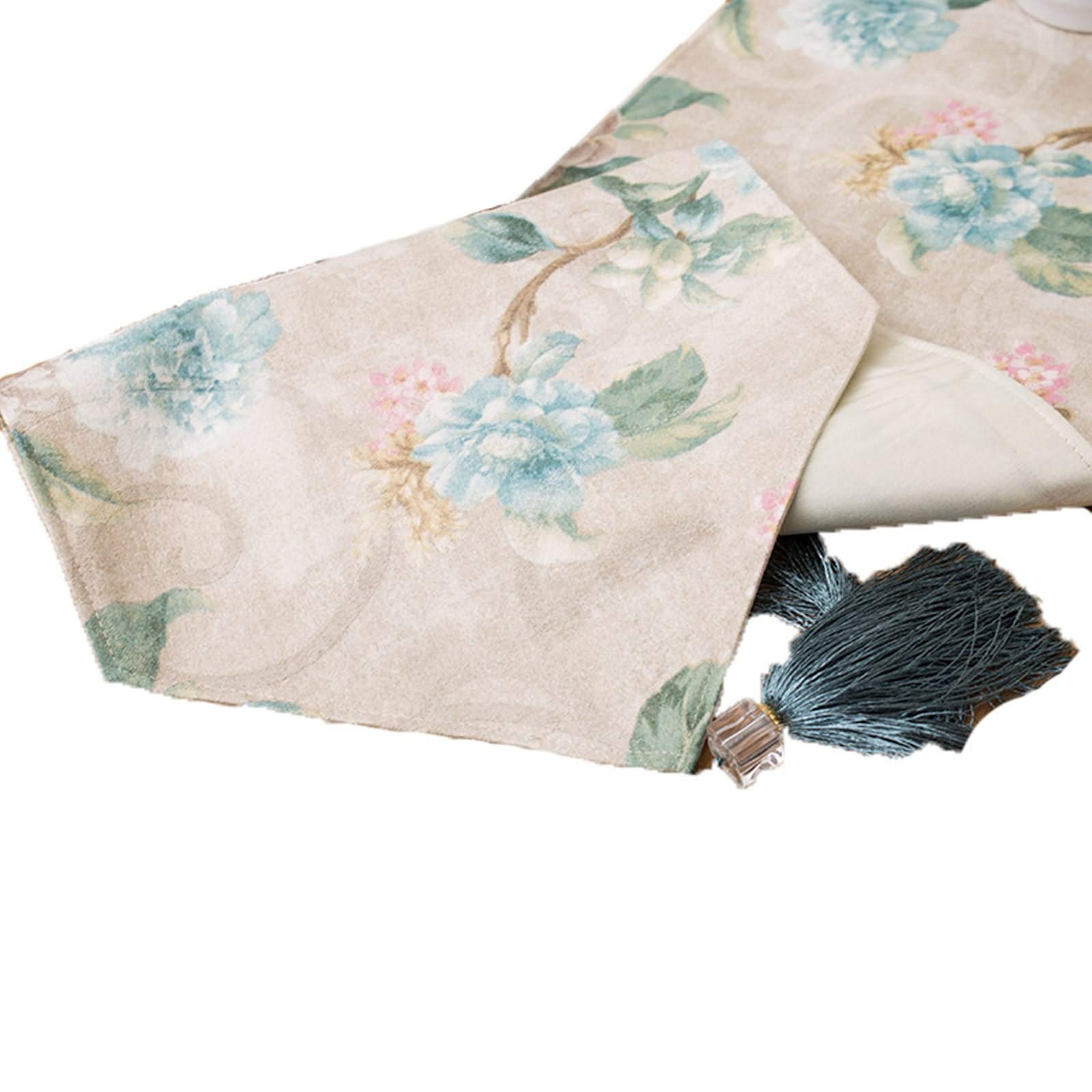 Tischtücher Hochzeit, Flber Grün Tischläufer Quaste Pastoral Druck Tischläufer Cotton 35x200CM