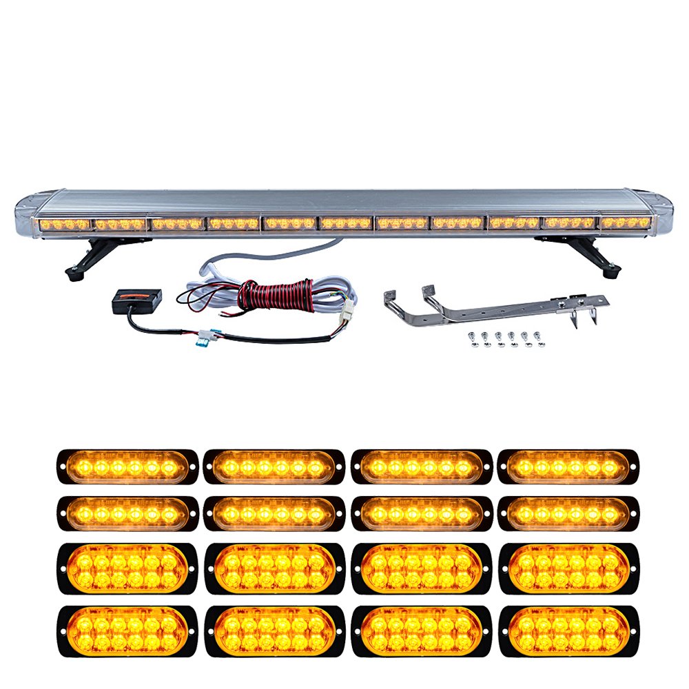 51 inch 96-LED Amber Top Roof Light Bar w/Switch + Mounting Bracket Screw Kit + 8X 6-LED + 8X 12-LED Ultra Slim Emergency Warning Flash Strobe Lights
