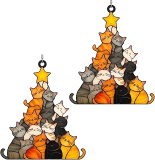 2 Pcs Cat Christmas Ornament,Cat Ornaments for Christmas Tree,Christmas Tree Ornament,Suitable for Window and Family Holiday Decorations, for Pet Owners