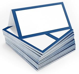 Whaline 100Pcs Navy Blue Place Cards 3.5 x 2 Inch White Blank Tented Cards Wedding Seating Cards for Party Table Setting Supplies