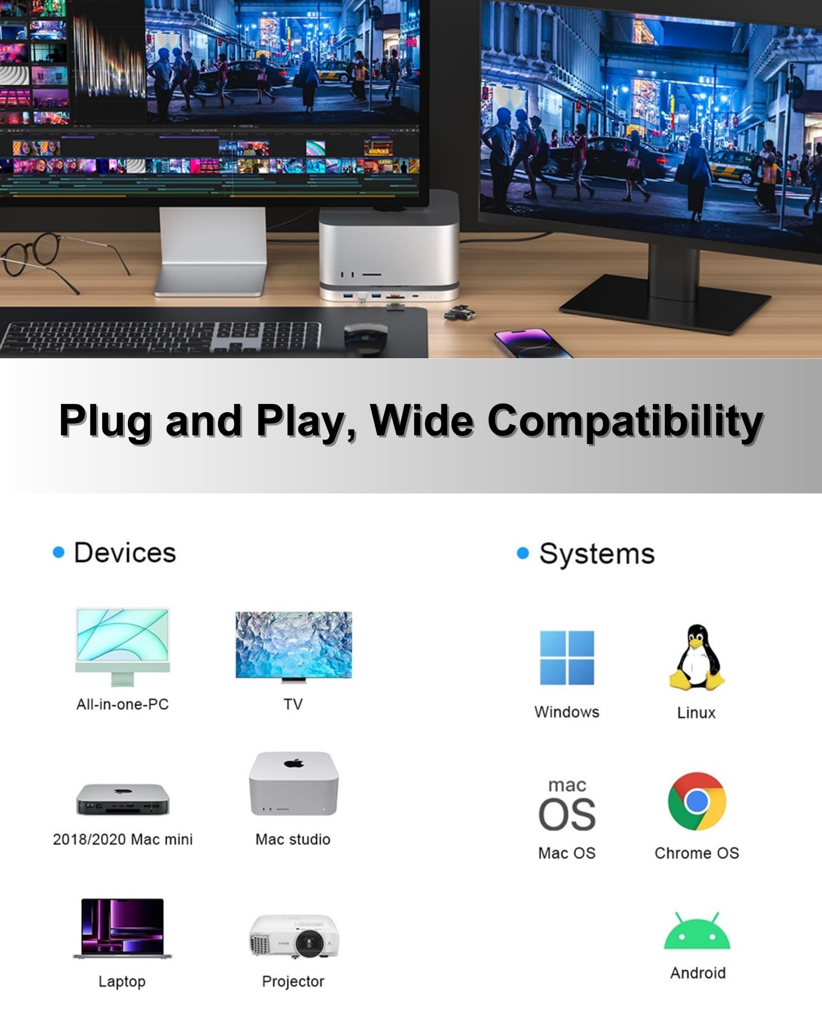 Mac Mini Hub y soporte con carcasa SSD para NVME/SATA M.2, Mac Mini Dock con HDMI 4K, puerto USB C de 10 Gbps USB A/C, lector de tarjetas TF/SD para Mac Mini M1/M2 y Mac Studio | Accesorios