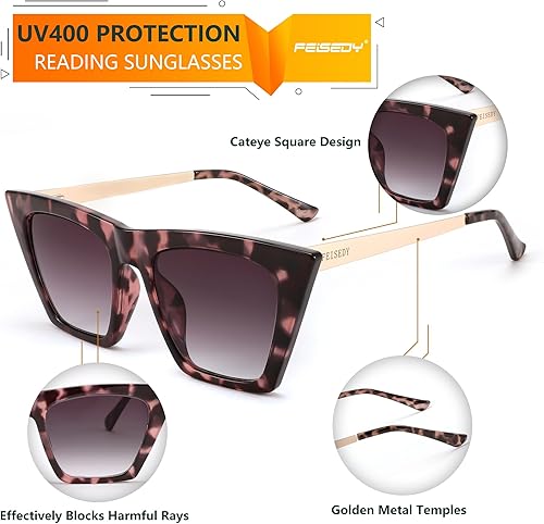 Miniatura 4 de FEISEDY Gafas de sol de lectura para mujer, gafas de sol con lector de ojo de gato de moda para hombres B4120