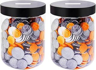 Large Coin Bank Jar 2-Pack, Big Clear Plastic Coin Money Tip Change Saving Piggy Jar with Black Slotted Lid, Large Plastic Coins Piggy Money Change Clear Bank for Adults Teens Kids Girls Boys