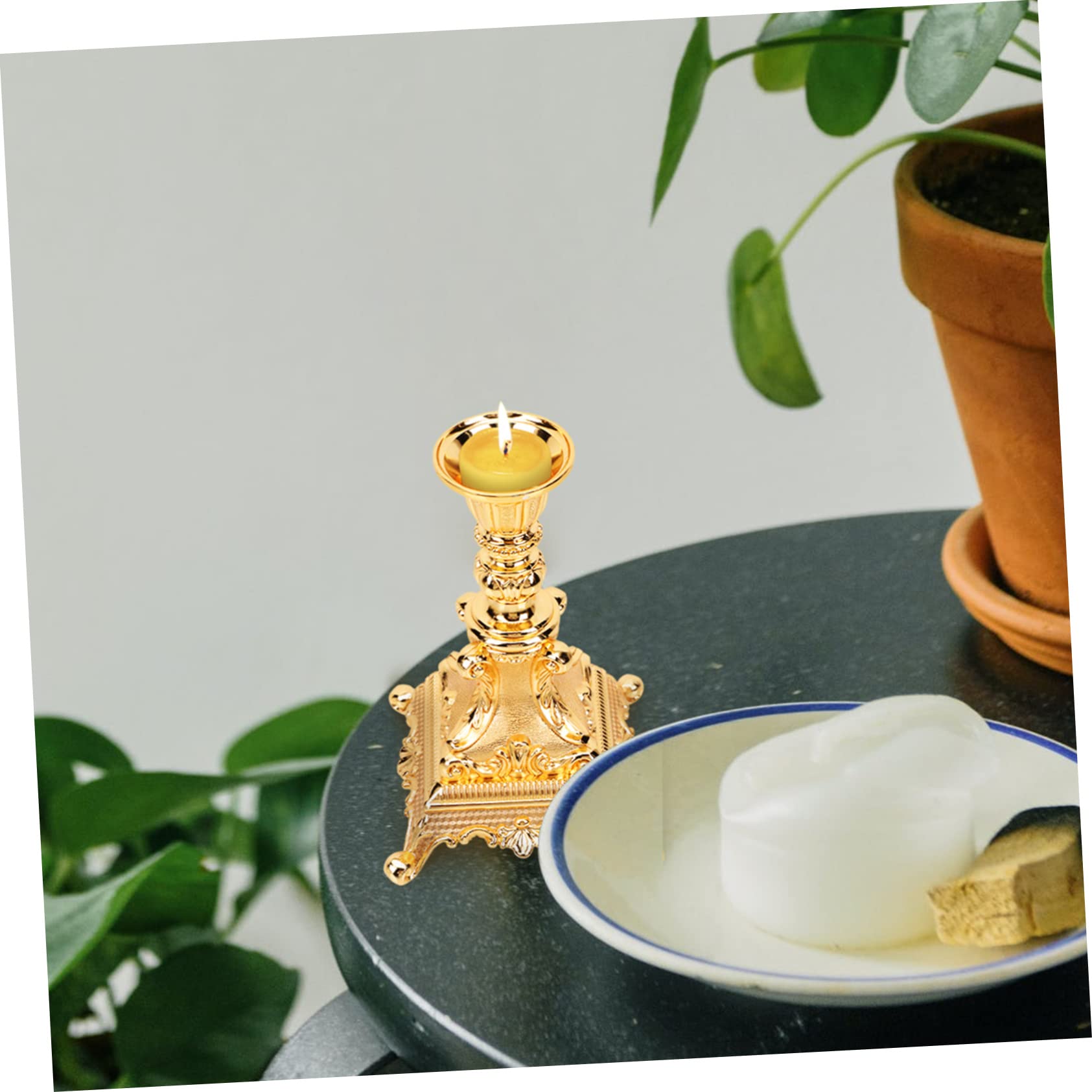 Portacandela in Lega di Zinco Oro Design Classico Unico Elegante, Porta Candela Delicato per Decorazioni Casa e Matrimoni Raffinati