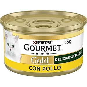 Purina Gourmet Gold Delicias Suculentas, Comida Húmeda para Gato con Pollo, 24 latas de 85g