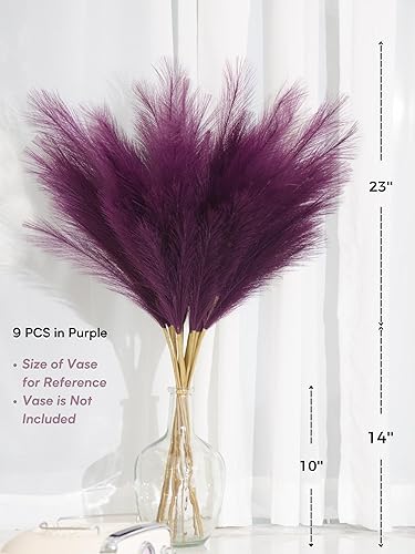 Miniatura 4 de Decoración de hierba de las pampas alta, 9 piezas de hierba de pampa sintética de 37 pulgadas3.1 pies, ramas florales grandes de pompas artificiales