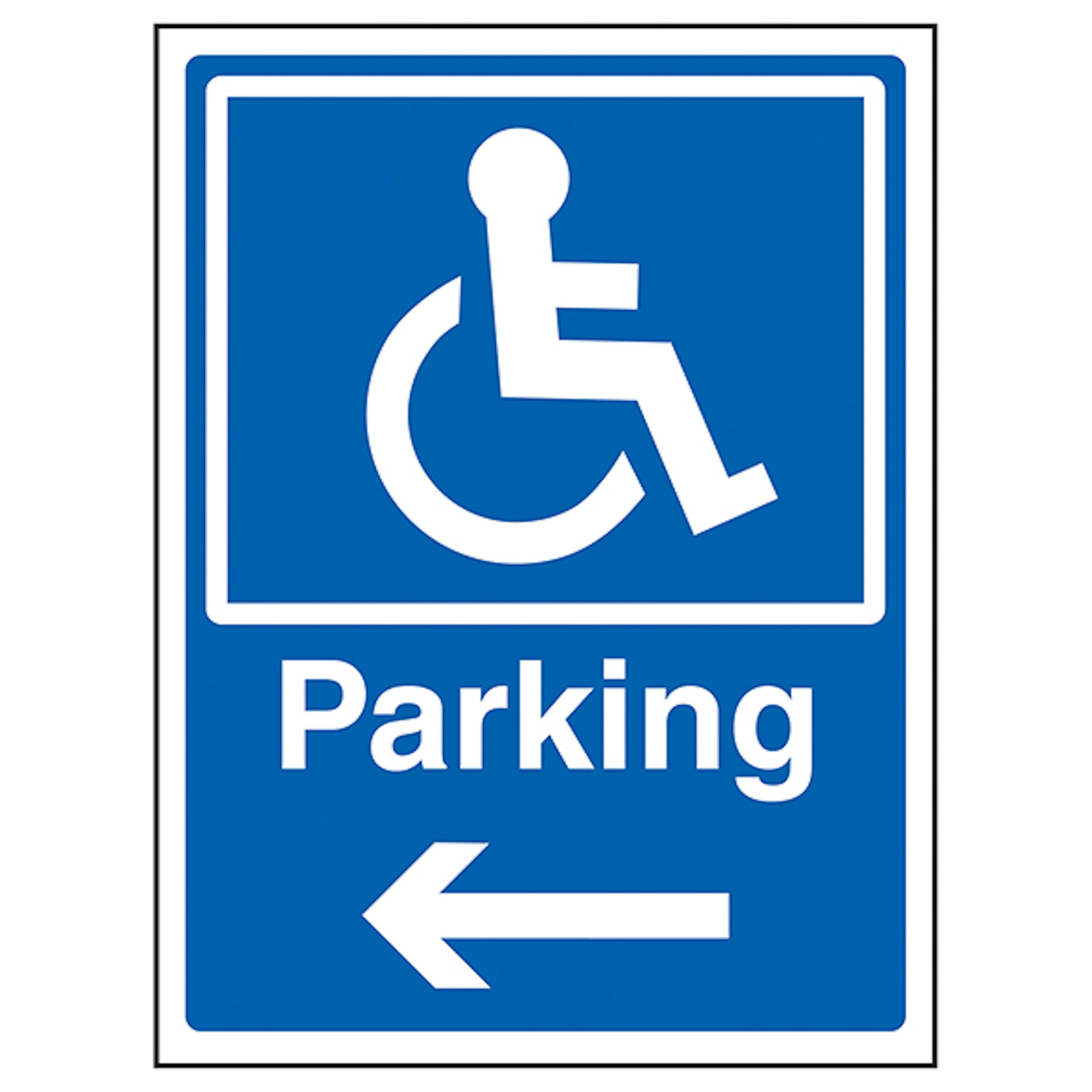 V Safety Disabled Parking Arrow Left 150 x 200 mm - Blue Rigid Plastic Safety Sign