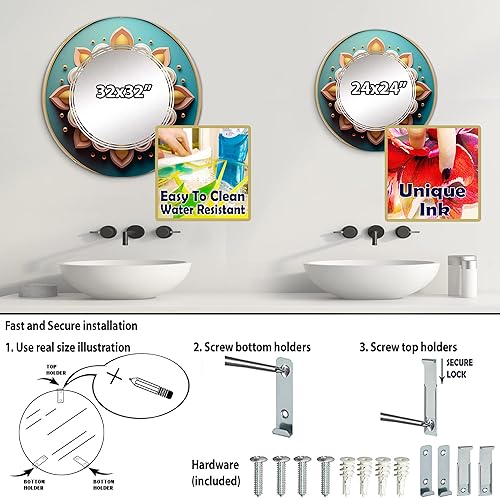 Miniatura 4 de DesignQ Abstract Blooming Flower in Gold Black and Pink- Vanity Mirror, Bathroom Mirrors, Wall Mirrors for Living Room, Bedroom - Round Mirror -