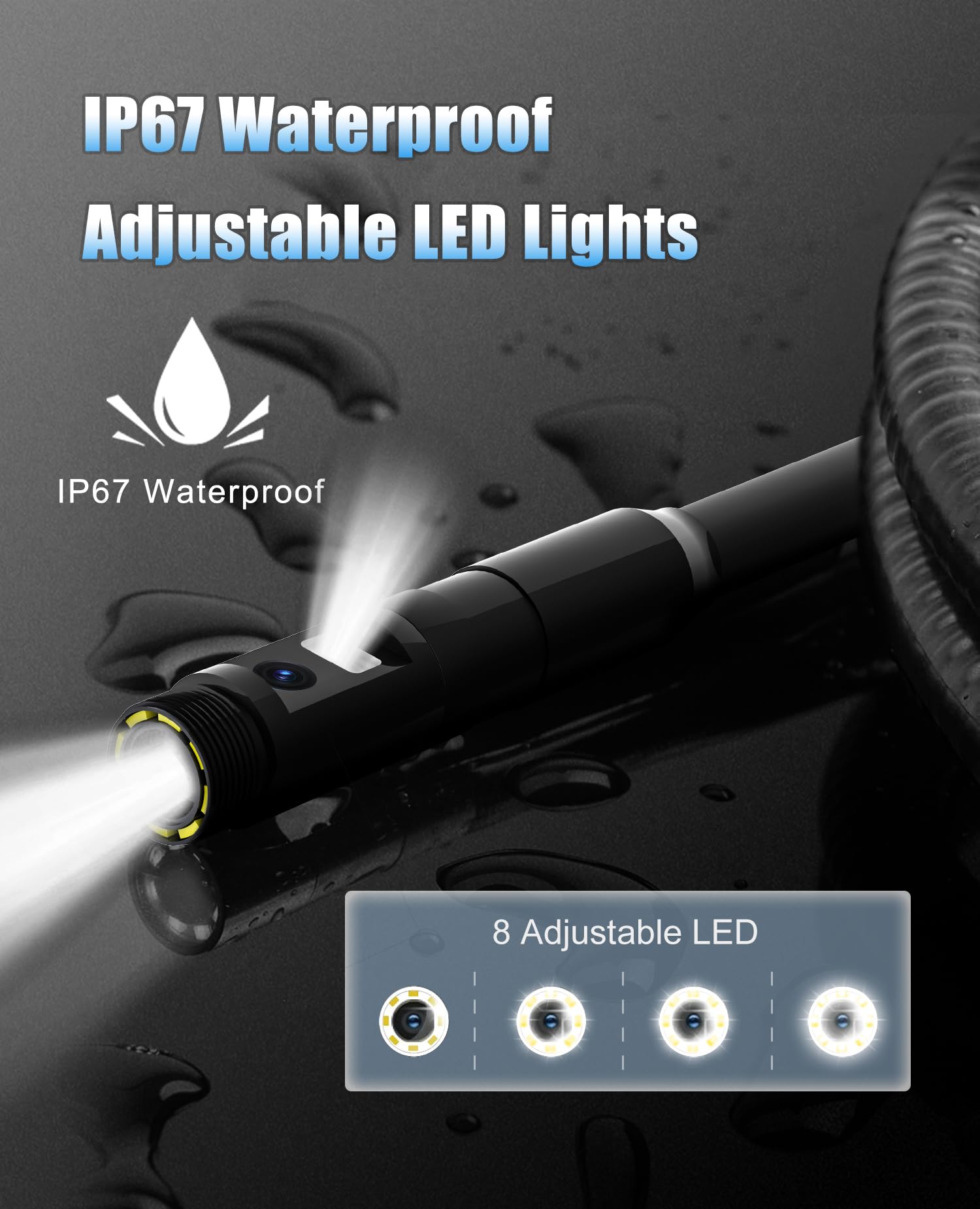 Telecamera endoscopica con luce 20 m, schermo IPS da 4,5 pollici, doppia camera tubolare, 1080P 7,9 mm, telecamera di ispezione IP67, impermeabile industriale endoscopio con 8 + 1 luci LED