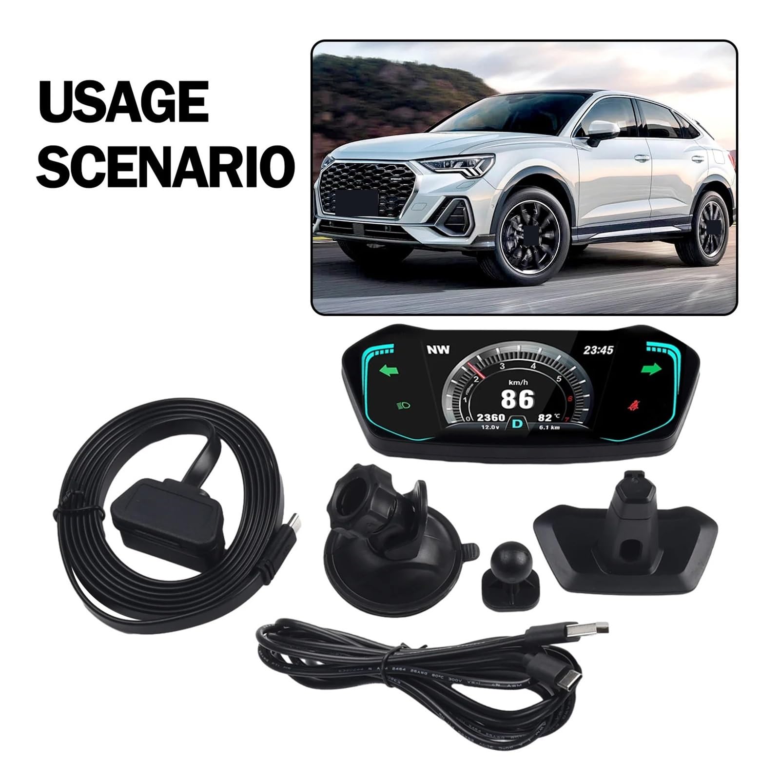 Universal Car HUD Uniwersalny Alarm Samochodowy Temp Samochodowy Cyfrowy Wyświetlacz Head Up Wskaźnik RPM Prędkościomierz Przyrząd Wielofunkcyjny