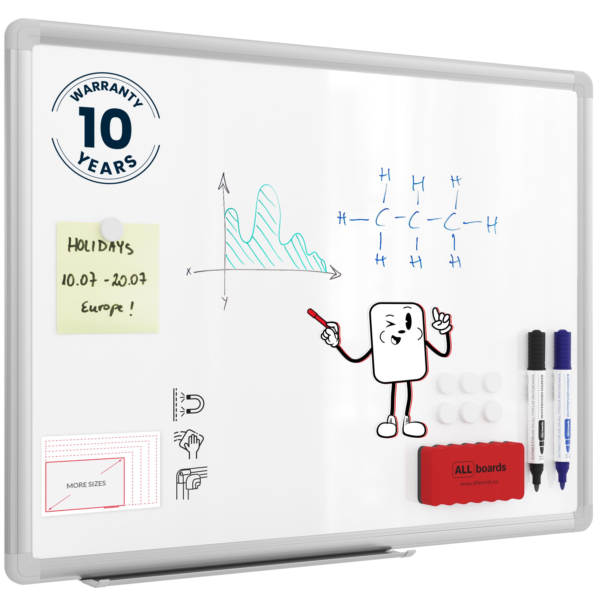 ALLboards Magnetic Whiteboard 60×45 cm with Silver Aluminium Frame Premium Expo, White Board Wipe Board Dry Erase Wall Mounted Office School