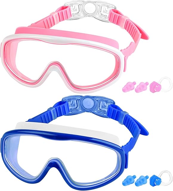 COOLOO 2-PACK Kids Swimming Goggles, Kids Swim Goggles Junior Children Girls Boys Early Teens Age 3-15, with Anti-Fog, Waterproof, Protection Lenses, Crystal Clear Wide Vision