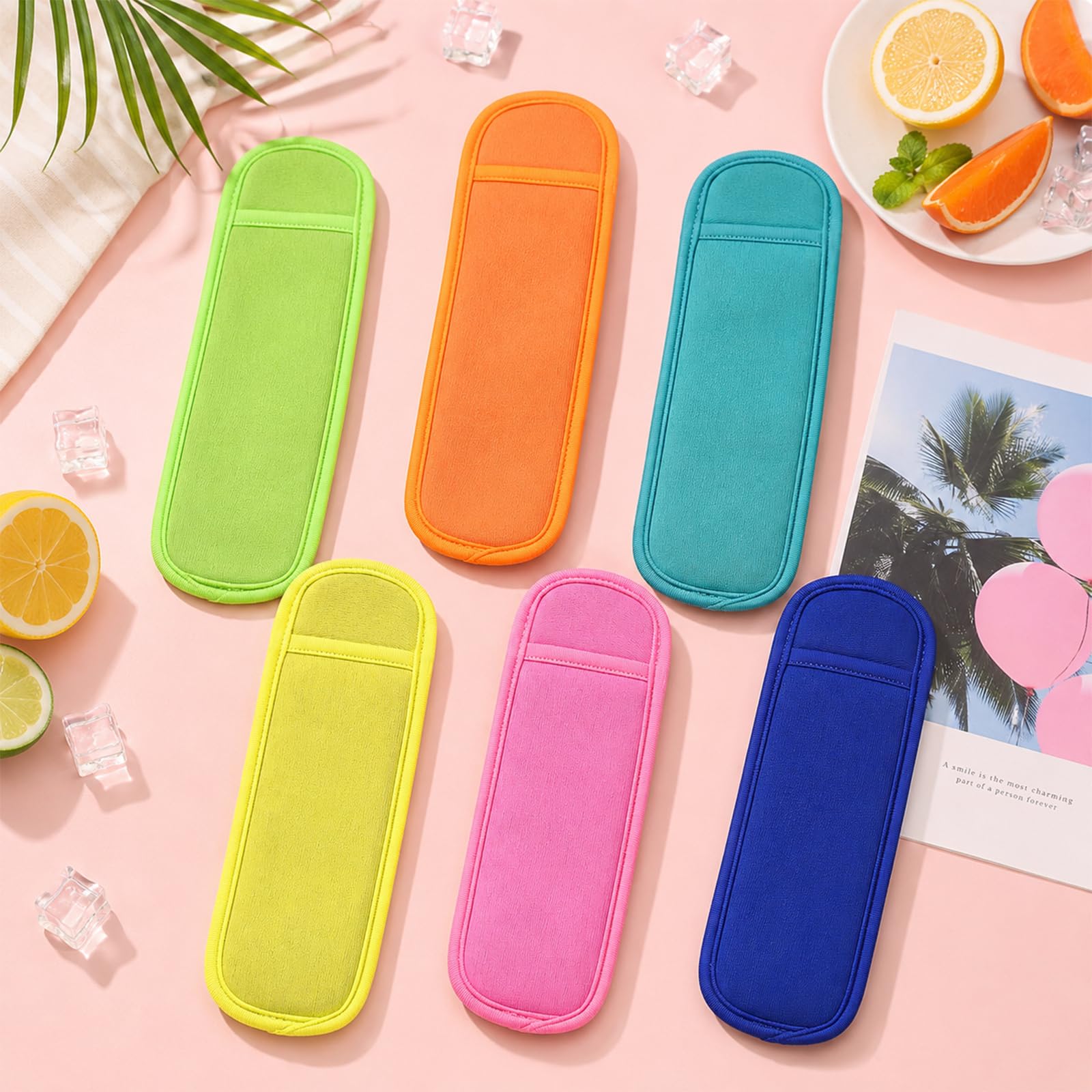 6 Pack Anti Freezing Ice Pop Holders Reusable Popsicle Holders Freezer Ice Pop Sleeves Washable Neoprene Popsicle Sleeves Bags for Boys Girls Adults No Drip Durable 6 Colors