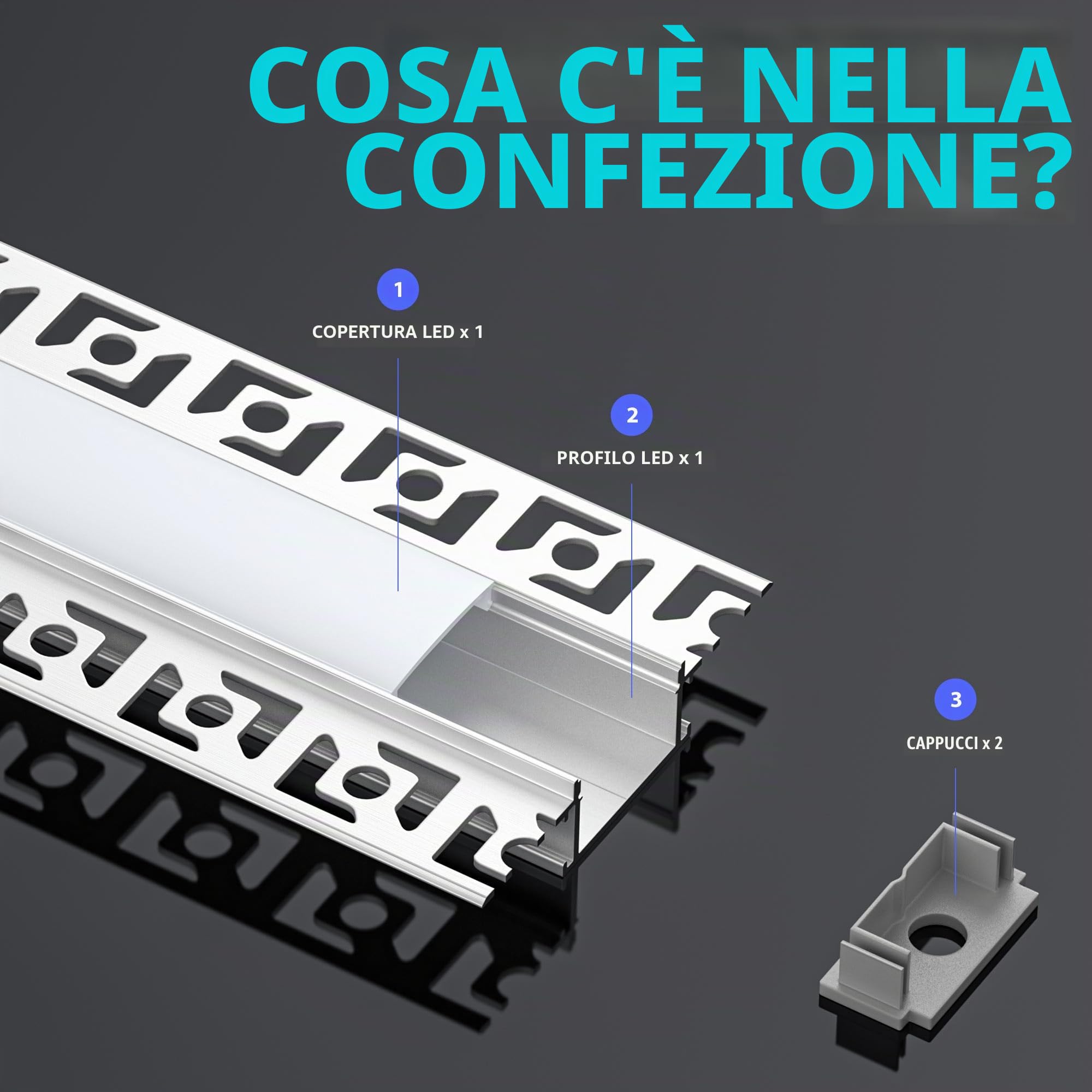 16 x LED Profilo per Cartongesso 2m - Profilo in Alluminio con Diffusore da Incasso - Canale per LED per illuminazione indiretta del soffitto, cartongesso, parete e soffitto