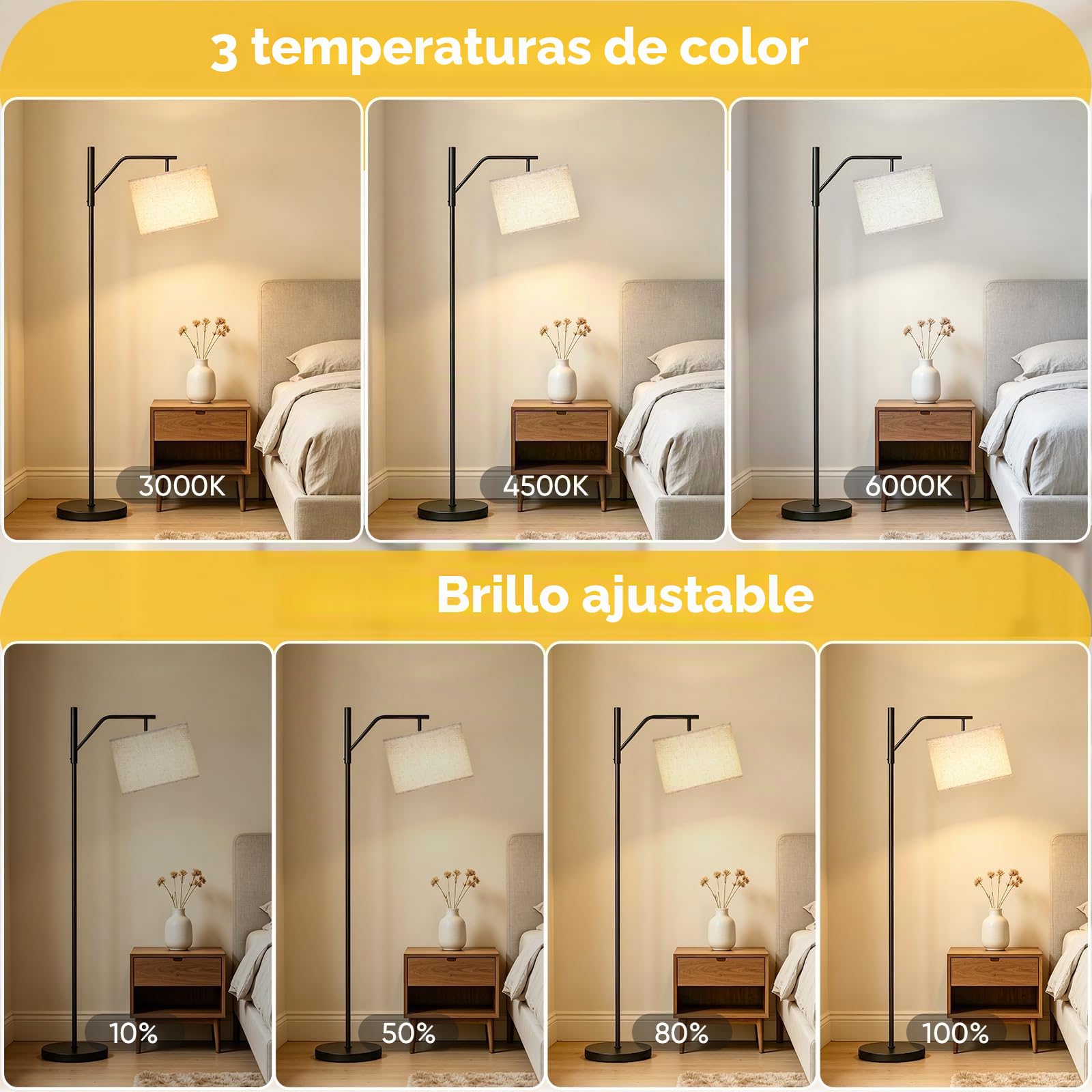 TaoFiaCo 168CM Lámpara de Pie LED Recargable para Salón con Mando a Distancia Beige - Lámpara de Arco Moderna 3 Temperaturas de Color - Lámpara de Pie para Dormitorio Oficina - Incluye Bombilla LED