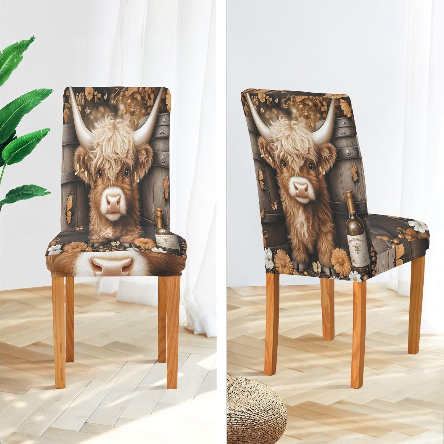 ALAZA Chair Covers for Dining Room, Wine Cellar Highland Cattle Stretch Chair Cover Sets Chair Protector Removable Washable for Ktichen Restaurant Hotel