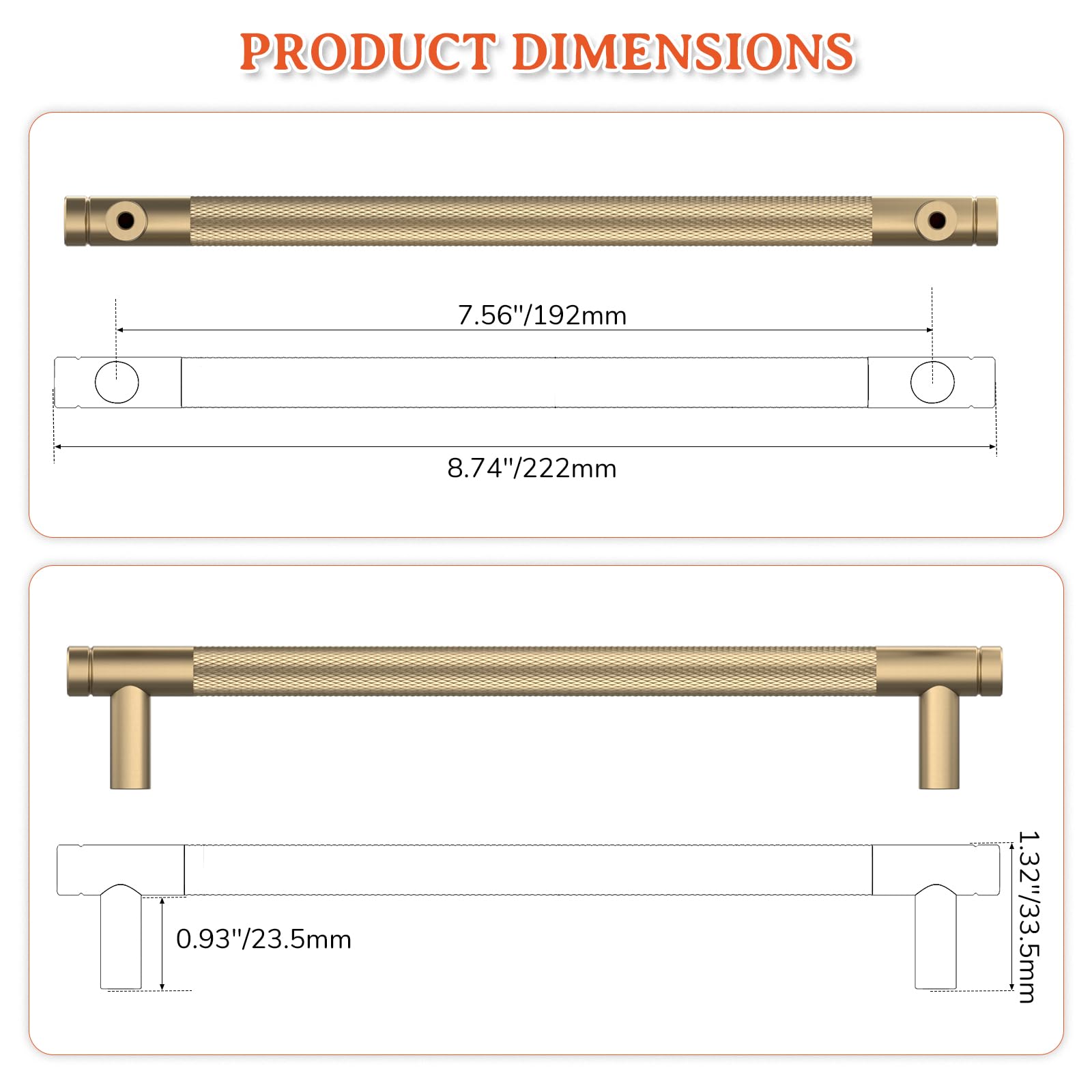 FURNIWARE 10 piezas de tiradores para armario Champagne Bronze, tiradores para puertas de armario 192mm de distancia entre ejes, manijas de muebles Gold estilizadas, tiradores modernos, manijas para