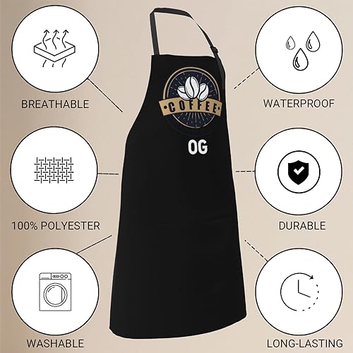 Miniatura 2 de Delantal personalizado con nombre, foto o logotipo. Babero de chef ajustable impermeable personalizado con 2 bolsillos, delantales personalizados