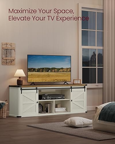 Miniatura 3 de VASAGLE Soporte de TV para televisores de hasta 75 pulgadas, centro de entretenimiento de granja con puertas corredizas de granero, mesa consola de