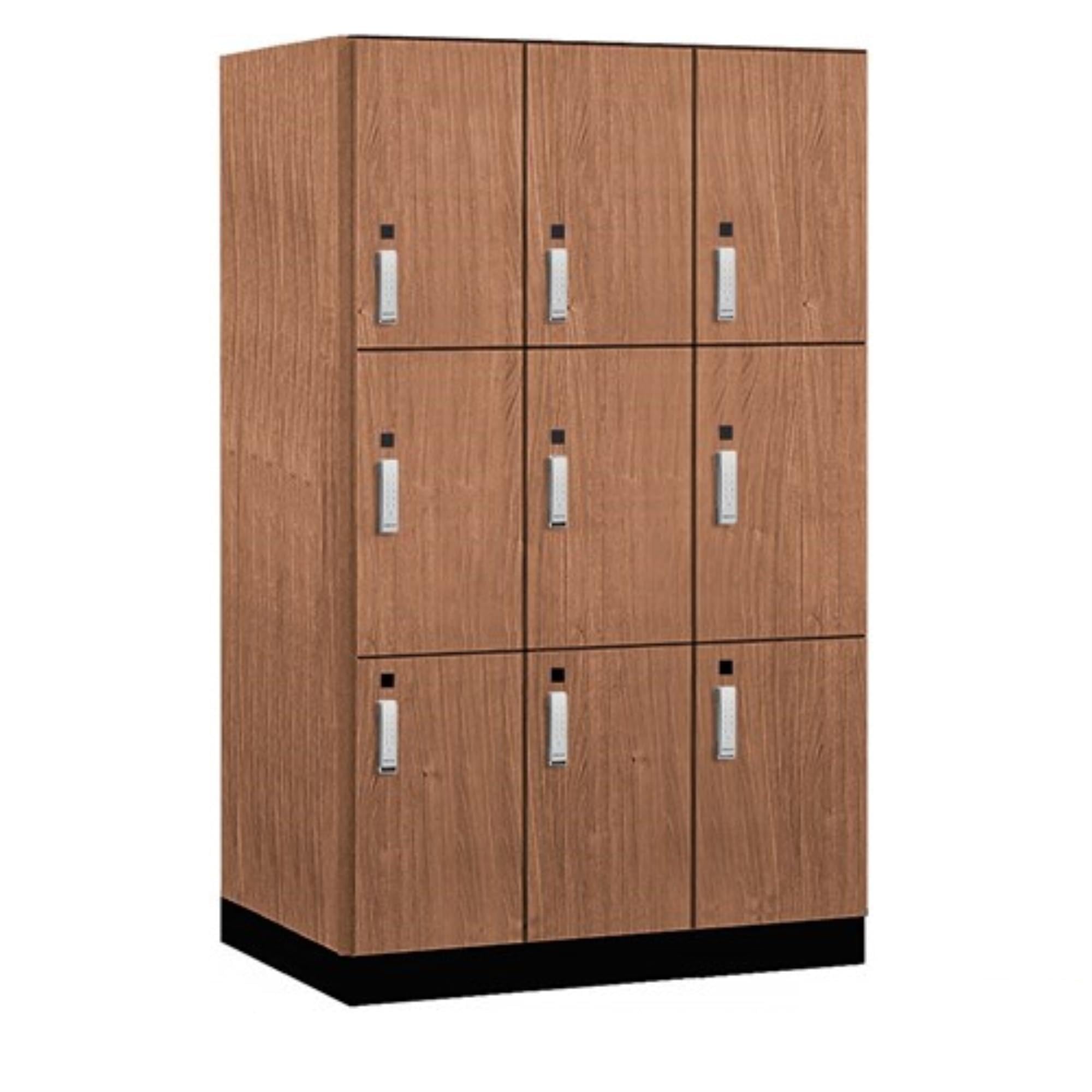 Salsbury 15 Wide Premier Wood Locker-Triple Tier-3 Wide-6 Feet High-24 Deep-Red Oak-Silver Electronic Locks