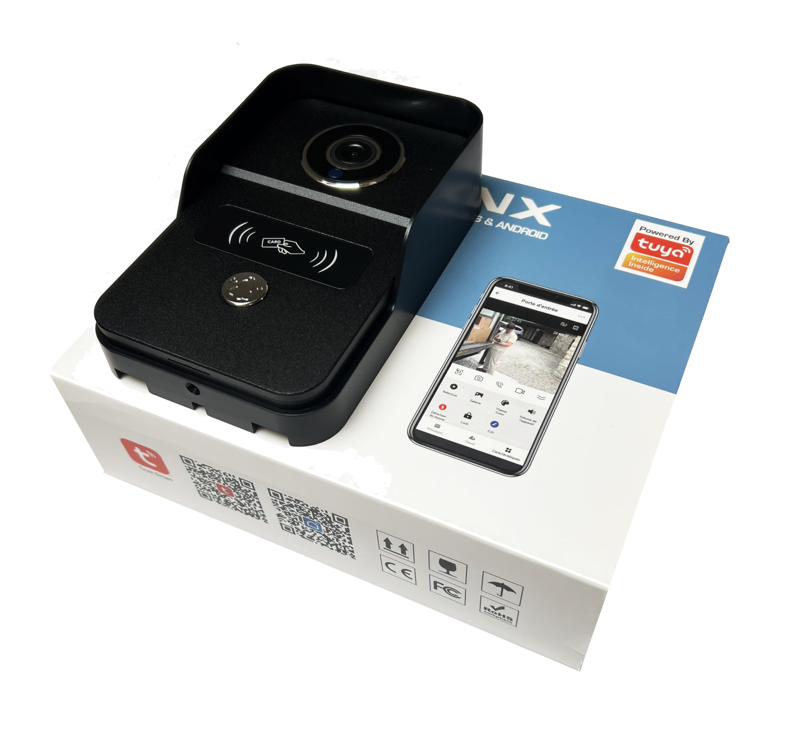 KONX Portier Video KW02C V4 2MP 1080p Tuya interphone WiFi RJ45 POE, Relais Portail, Badge RFID (Noir)