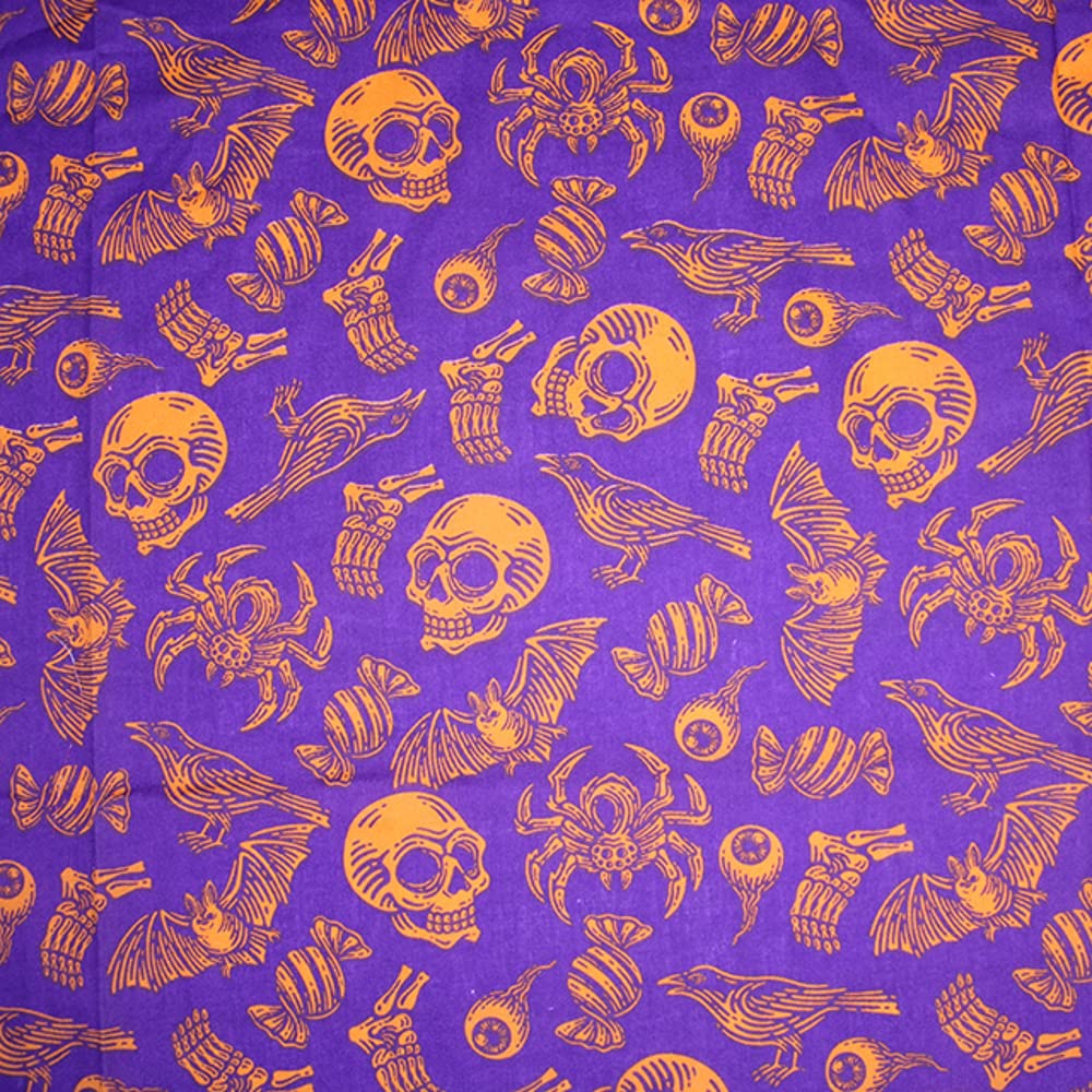 Oh Sew Crafty Limited Purple Polycotton Fabric Halloween Spooky Skulls Spiders Horror - Per Metre (Purple)
