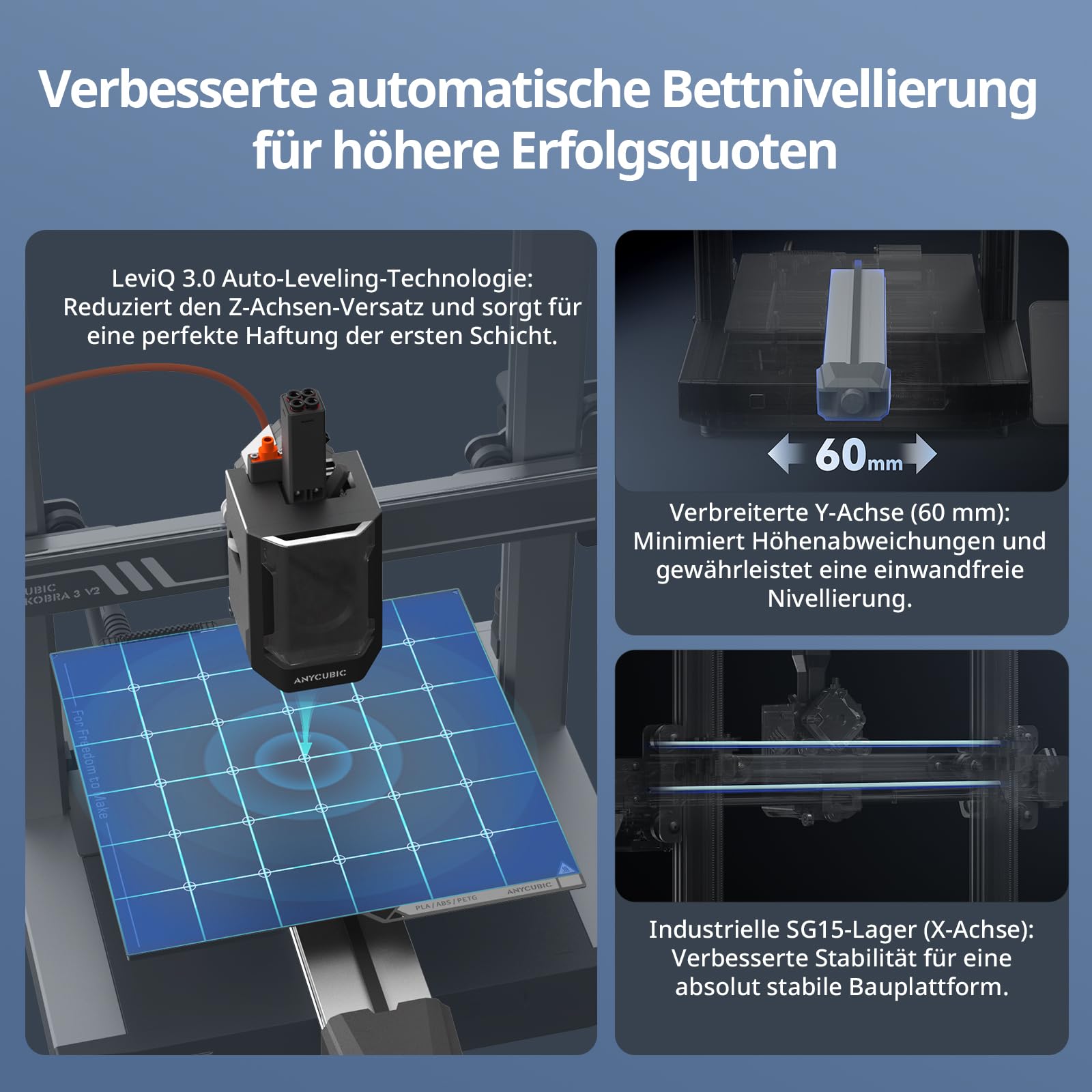 Anycubic Kobra 3 V2 3D Drucker, 600 mm/s Hohe Geschwindigkeit, Verbesserte LeviQ 3.0 Auto-Nivellierung, Intelligentes Drucken, Mehrfarbendruck über ACE Pro, Größe 255 x 255 x 260 mm